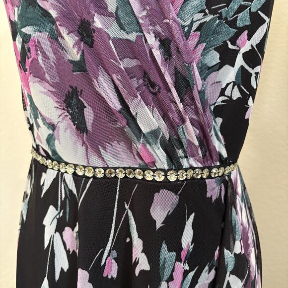 Alexa B Nites Evening Maxi Dress Y2K Sz 10 Semi Sheer Double Layer Floral Sheer - Picture 4 of 16